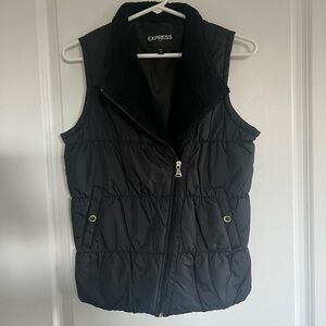 Express Quilted Black Vest with Fur Collar